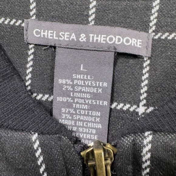 Chelsea and Theodore Window pane Funnel Collar Coat Jacket Black/White Sz L - Picture 3 of 5